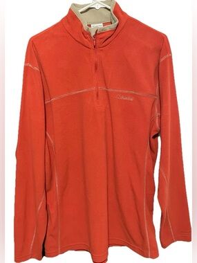 Columbia Mens L Fleece Pullover 1/4 Zip Sweater Red Orange Mock Neck Jacket